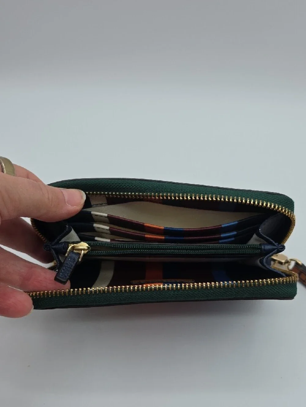 Tory Burch Navy Multicolor Stripe Zip Wristlet